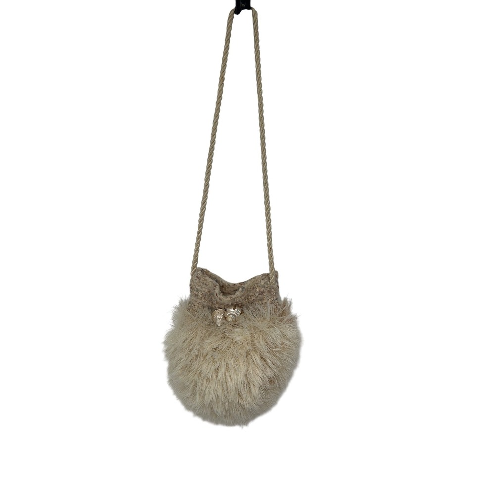 Faux‎ Fur Bucket Bag, Novelty Purse, Shell Accent, Knit Top, Unique Design